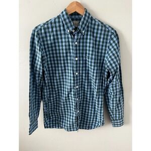 J.Crew Factory Mens SM Button Down Shirt Long Sleeve Blue Green Check Collared‎